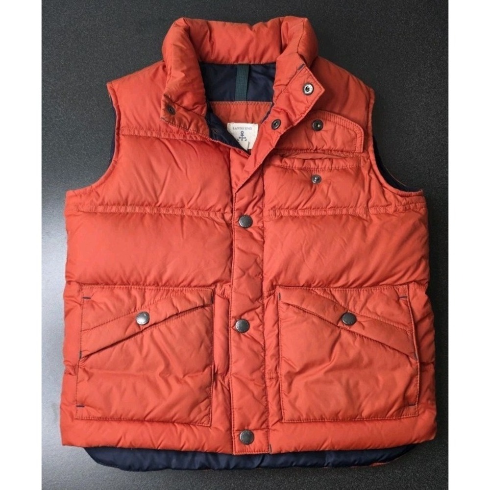 Lands End Kids M 5-6 Burnt Orange Puffer Vest Down Quilted Snap Front Coat